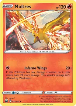 Moltres - 021/172 - Pokemon TCG Brilliant Stars (2022) - NM - Holo Rare - Image 1