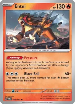 Entei - 030/197 - Pokemon TCG Obsidian Flames (2023) - NM - Holo Rare - Image 1