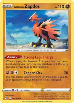 Galarian Zapdos - 082/203 - Pokemon TCG Evolving Skies (2021) - NM - Holo Rare - Image 1