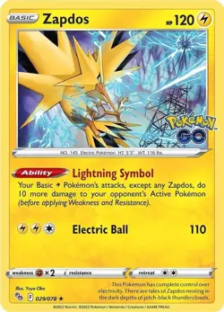 Zapdos - 029/078 - Pokemon GO - Pokemon TCG - LP - Holo Rare - Image 1