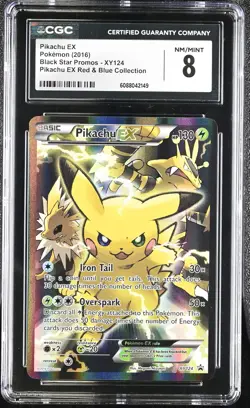 CGC 8 Pikachu EX 2016 Black Star Promos XY124 Pokemon Card - Image 1