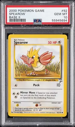 2000 POKEMON BASE SET 2 #92 SPEAROW PSA 10 - Image 1