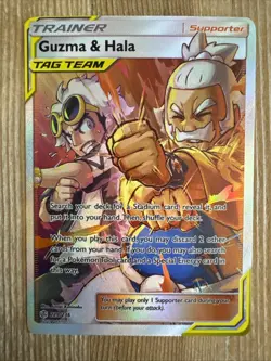 Guzma & Hala Cosmic Eclipse 229/236 Ultra Rare Full Art Tag Team Pokemon NM - Image 1