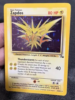 1999 Pokemon TCG Zapdos Fossil Unlimited Holo Rare 15/62 - Image 1