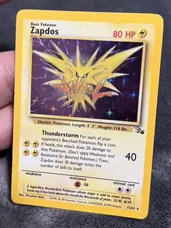 1999 Pokemon TCG Zapdos Fossil Unlimited Holo Rare 15/62 - Image 2