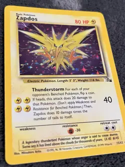 1999 Pokemon TCG Zapdos Fossil Unlimited Holo Rare 15/62 - Image 3