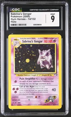 CGC 9 MINT Sabrina's Gengar 2000 Gym Heroes 14/132 Holo SWIRL Pokemon Card - Image 1