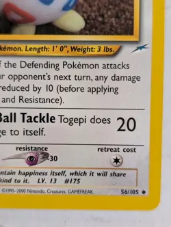 Pokemon Card - Togepi Neo Destiny 56/105 Uncommon Non Holo Usps - Image 2