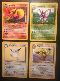 Jungle Set Regular Rare 4 Pokemon Card Lot - HP/DM Flareon Venomoth Wigglttuff + - Image 1