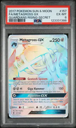 2017 POKEMON SUN & MOON GUARDIANS RISING SECRET #157 FULL ART/METAGROSS GX PSA 6 - Image 1