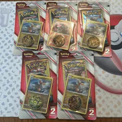 Pokemon Sun & Moon Blister -two 3 Card Mini Packs with coin lot of 5 Art set - Image 1