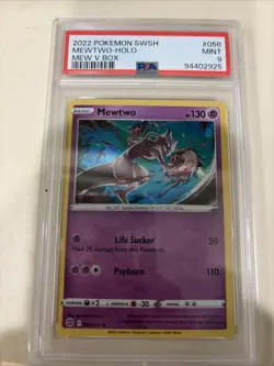 2022 POKEMON SWORD & SHIELD BRILLIANT STARS MEW V BOX #056 MEWTWO-HOLO PSA 9 - Image 1