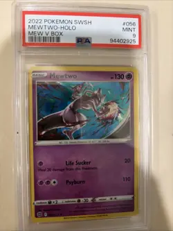 2022 POKEMON SWORD & SHIELD BRILLIANT STARS MEW V BOX #056 MEWTWO-HOLO PSA 9 - Image 3