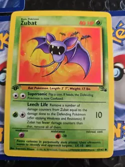 1ST EDITION Fossil Set 1999 - QTY-(5) ZUBAT Pokemon Card #57/62: Never Played - Image 3