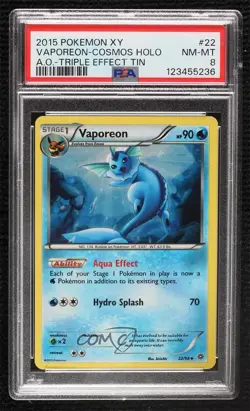Vaporeon (Cosmos Holo Triple Effect Tins) Holo Pokemon XY Ancient Origins PSA 8 - Image 1