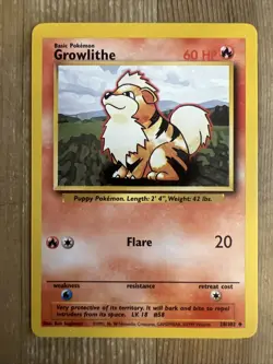 Growlithe 28/102 Uncommon 1999 Pokemon Base Set VLP - Image 1