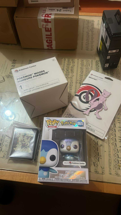 Pokemon Center Bundle Mewtwo Pin Piplup Funko Smeargle Figure Card Sleeves - Image 1