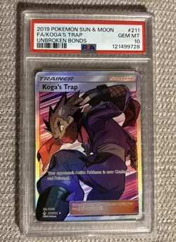 PSA 10 Koga’s Trap 211 Pokemon 2019 Sun & Moon Unbroken Bonds Full Art - Image 1