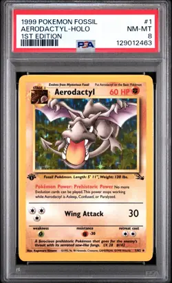 1999 Pokemon Fossil 1st Edition Aerodactyl Holo 1/62 PSA 8 - Image 1