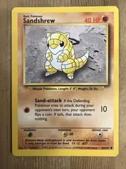 Pokemon TCG Sandshrew Base Set 62/102 Regular Unlimited Common LP - Image 1