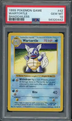 WARTORTLE #42 PSA 10 1999 POKEMON WOTC SHADOWLESS BASE SET - Image 1