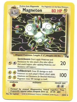 MAGNETON 26/62 Unlimited Fossil Non-Holo Rare WOTC Pokemon Card Light Play - Image 1
