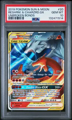 2019 POKEMON SUN & MOON UNBROKEN BONDS #20 RESHIRAM & CHARIZARD GX PSA 10 - Image 1