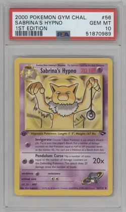 PSA 10 GEM MINT 2000 POKEMON GYM CHALLENGE 56 SABRINA'S HYPNO 1ST EDITION - Image 1