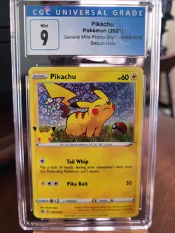 Pokemon CGC 9 Mint Pikachu Black Star Promo SWSH039 General Mills 2021 - Image 1