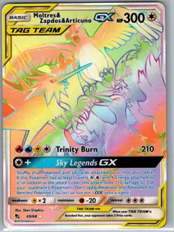 Moltres & Zapdos & Articuno GX (Secret) 69/68 Hidden Fates - Pokemon Card - NM - Image 1