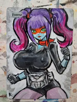 Altered MtG Hand Painted Forest One Of A Kind Anime Girl - Image 1