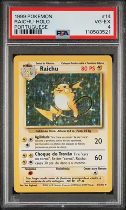 1999 POKEMON BASE SET UNLIMITED PORTUGUESE #14 RAICHU-HOLO PSA 4 - Image 1