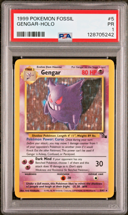 PSA 1 PR 1999 Fossil Gengar Holo 5/62 Holo Foil WOTC Pokemon Unlimited - Image 1