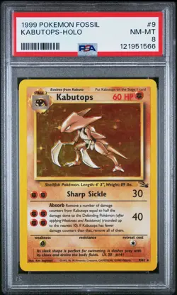 1999 POKEMON FOSSIL #9 KABUTOPS-HOLO PSA 8 - Image 1