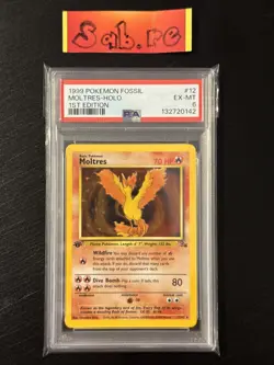PSA 6 Moltres 1st Edition Holo Rare Fossil 12/62 Pokemon Card - Image 1