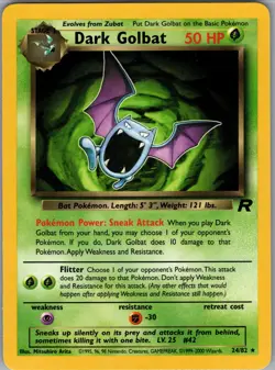 Dark Golbat Pokemon TCG WOTC Team Rocket NON- Holo Rare Card 24/82 LP - Image 1