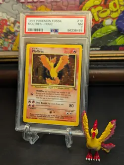 1999 Pokemon 🐦‍🔥 Fossil Moltres Holo Rare #12 🔥 PSA 7 NM ✨ Pokemon Fossil - Image 1