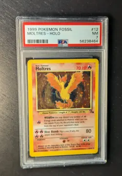 1999 Pokemon 🐦‍🔥 Fossil Moltres Holo Rare #12 🔥 PSA 7 NM ✨ Pokemon Fossil - Image 2