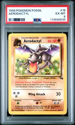 1999 POKEMON FOSSIL #16 AERODACTYL PSA EX-MT 6 - Image 1