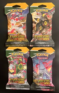 Pokemon Evolving Skies Sleeved Sealed Booster Art Set 4 Packs - Factory Sealed - Image 1