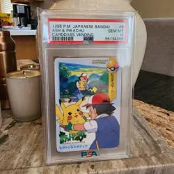 Pokemon Japanese Carddass 1998 005 Ash & Pikachu 5 Card Bandai PSA 10 68802871 - Image 1
