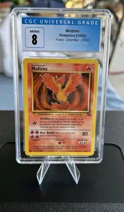 Moltres Pokemon 1999 Fossil Card 27/62 HP Rare CGC NM/Mint 8 Non Holo - Image 1