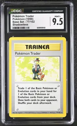 CGC 9.5 MINT+ Pokemon Trader 1999 Base Set 77/102 Shadowless Pokemon Card - Image 1