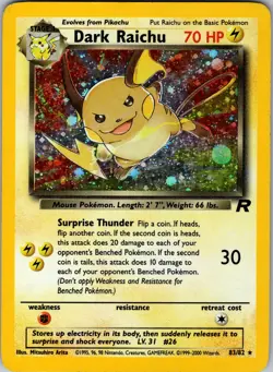 Dark Raichu Holo 83/82 Team Rocket Pokemon Card - Vintage - LP - Ships Free - Image 1