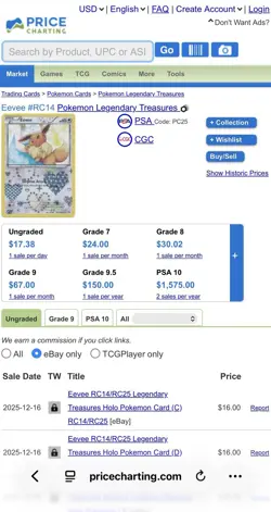 Pokemon Eevee Holo TCG Card RC14/RC25 Legendary Treasures Radiant Collection - Image 3