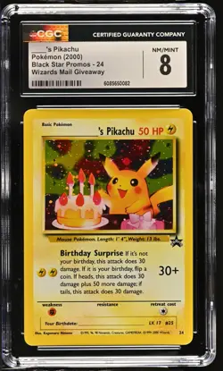 CGC 8 Birthday ____'s Pikachu 2000 Black Star Promos 24 Holo Pokemon Card - Image 1