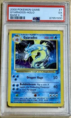 2000 Pokemon Game Gyarados Holo Base II 2 #7 7/130 PSA 5 EX - Image 1