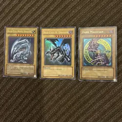 Yu-Gi-Oh! 1996 Original, Blue Eyes White Dragon, Dark Magician, Red Eyes B. Used - Image 1