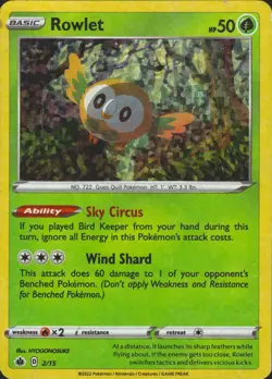 Rowlet 2/15 Promo McDonald's Promos 2022 Pokemon Card DMG (Holo Bleed) - Image 1