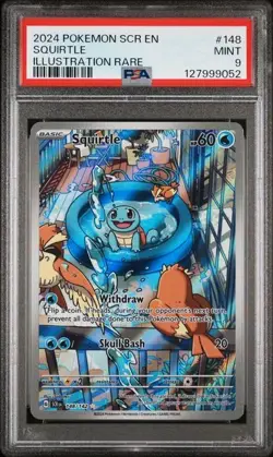 PSA 9 MINT Squirtle Stellar Crown Illustration Rare 2024 Holo Pokemon 148/142 - Image 1